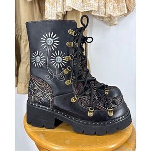 Spring step L ‘Artiste MIDDIE Floral Black high Lace-Up Boots 42/10.5-11